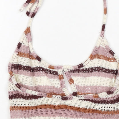 Pull&Bear Women Multicoloured XS Halter Crochet Stripe Camisole Tank Top