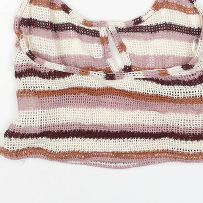 Pull&Bear Women Multicoloured XS Halter Crochet Stripe Camisole Tank Top