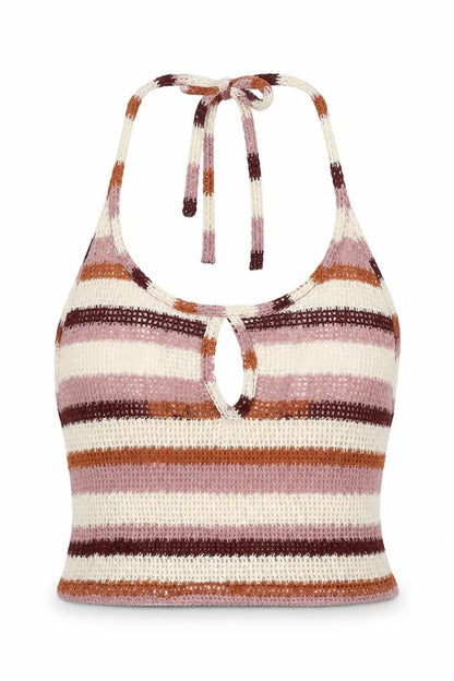 Pull&Bear Women Multicoloured XS Halter Crochet Stripe Camisole Tank Top
