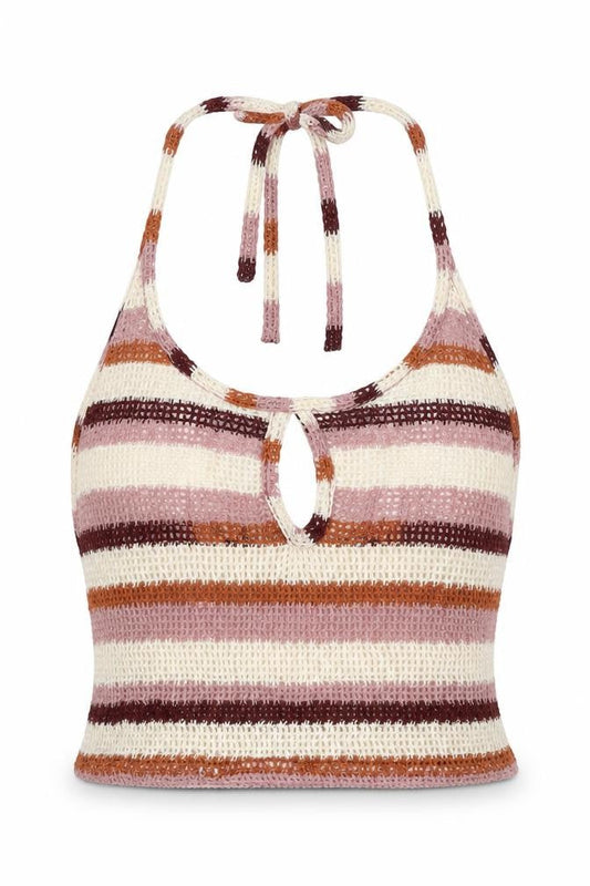 Pull&Bear Women Multicoloured XS Halter Crochet Stripe Camisole Tank Top