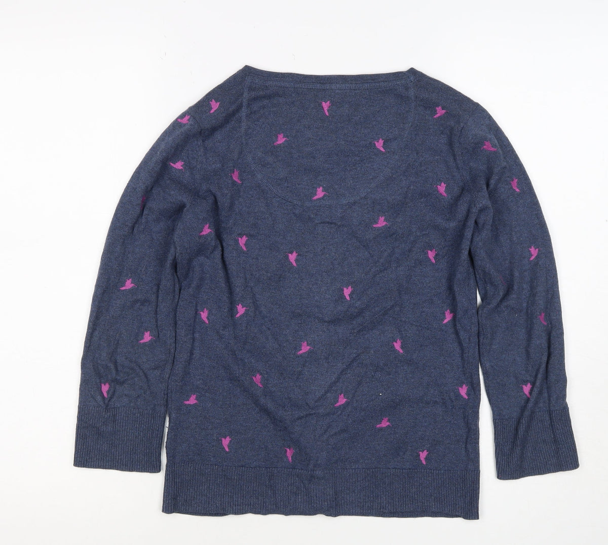 Mantaray Women's Blue Pink Bird Embroidered Button Cardigan Size 10