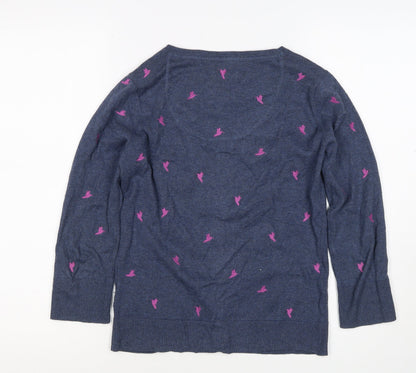 Mantaray Women's Blue Pink Bird Embroidered Button Cardigan Size 10
