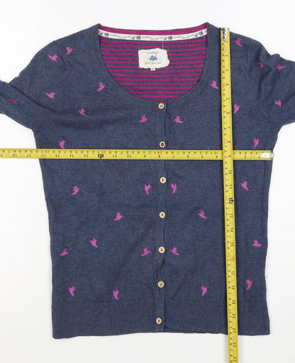 Mantaray Women's Blue Pink Bird Embroidered Button Cardigan Size 10