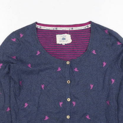 Mantaray Women's Blue Pink Bird Embroidered Button Cardigan Size 10