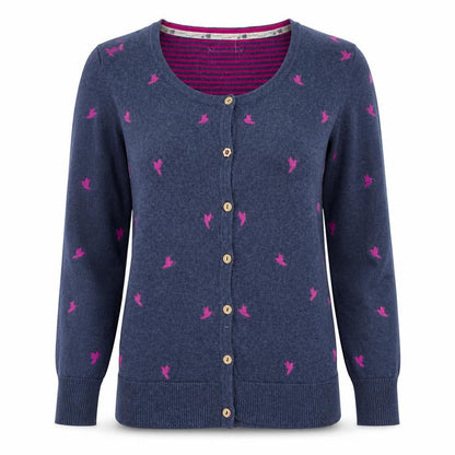 Mantaray Women's Blue Pink Bird Embroidered Button Cardigan Size 10