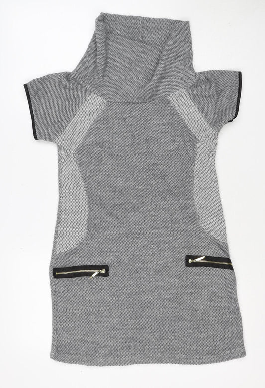 Zino Women Grey UK 8 Bodycon Knit Mini Dress Mesh Zip Pockets