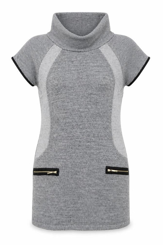 Zino Women Grey UK 8 Bodycon Knit Mini Dress Mesh Zip Pockets