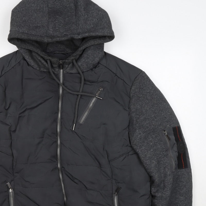Firetrap Men’s Black Grey Hooded Padded Bomber Jacket Size L