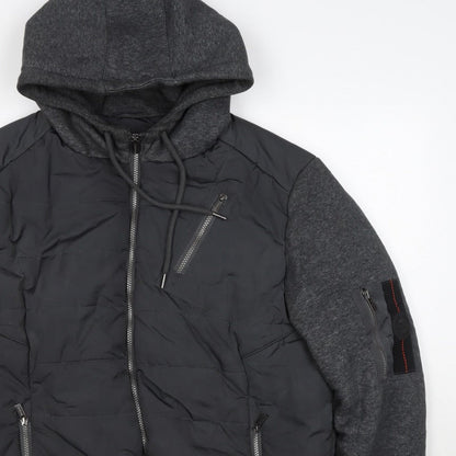 Firetrap Men’s Black Grey Hooded Padded Bomber Jacket Size L