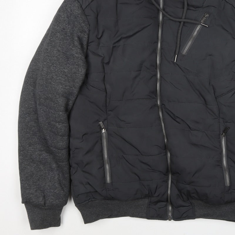 Firetrap Men’s Black Grey Hooded Padded Bomber Jacket Size L