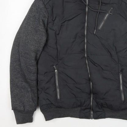Firetrap Men’s Black Grey Hooded Padded Bomber Jacket Size L