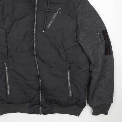 Firetrap Men’s Black Grey Hooded Padded Bomber Jacket Size L