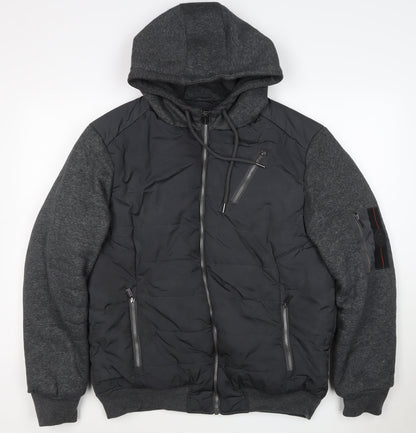 Firetrap Men’s Black Grey Hooded Padded Bomber Jacket Size L