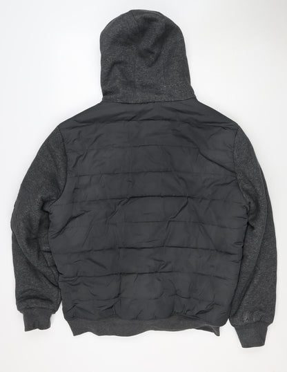 Firetrap Men’s Black Grey Hooded Padded Bomber Jacket Size L