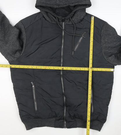 Firetrap Men’s Black Grey Hooded Padded Bomber Jacket Size L