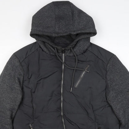 Firetrap Men’s Black Grey Hooded Padded Bomber Jacket Size L