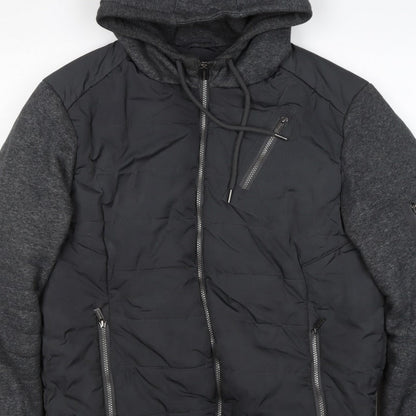 Firetrap Men’s Black Grey Hooded Padded Bomber Jacket Size L