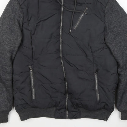Firetrap Men’s Black Grey Hooded Padded Bomber Jacket Size L