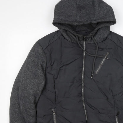 Firetrap Men’s Black Grey Hooded Padded Bomber Jacket Size L
