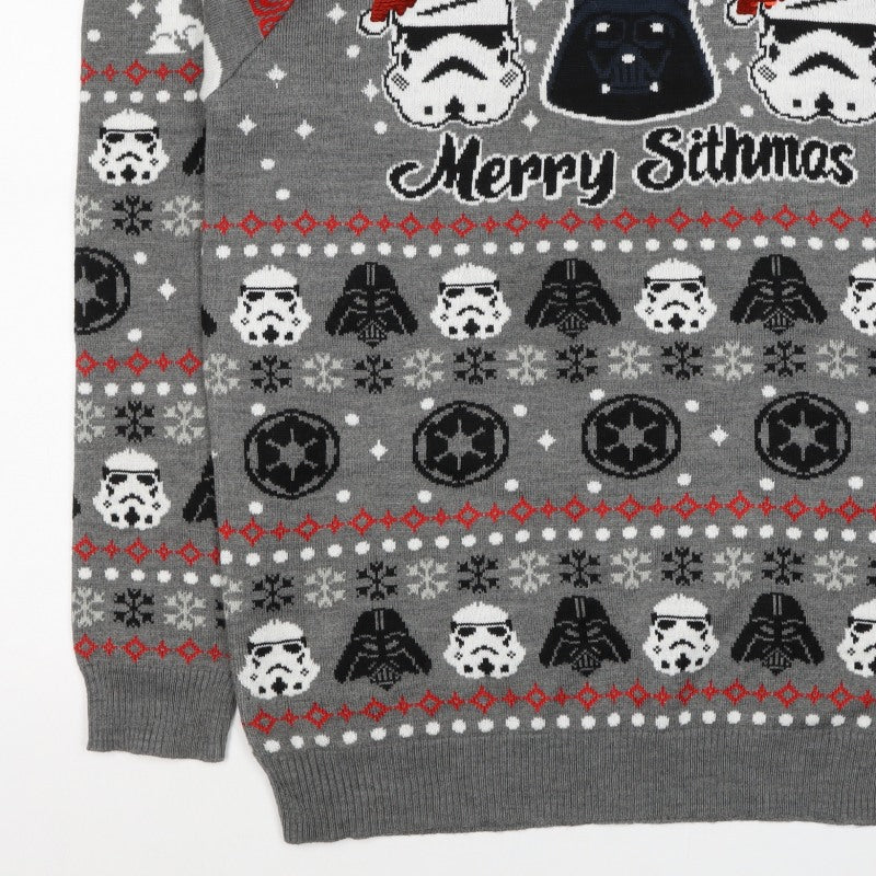 Star Wars Men Grey L Christmas Darth Vader Sequin Fair Isle Jumper