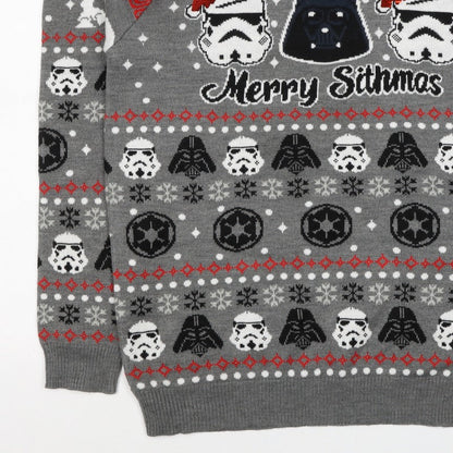 Star Wars Men Grey L Christmas Darth Vader Sequin Fair Isle Jumper