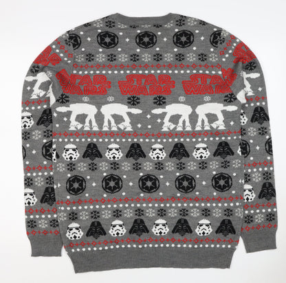 Star Wars Men Grey L Christmas Darth Vader Sequin Fair Isle Jumper