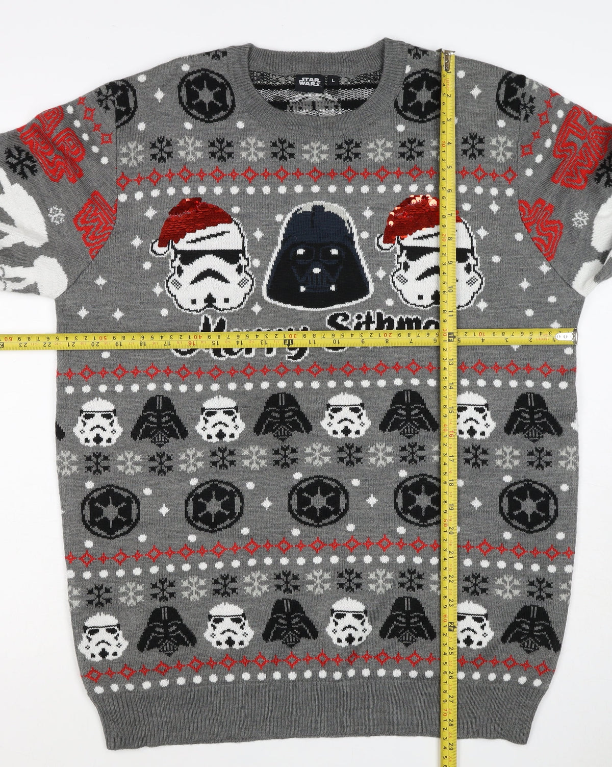 Star Wars Men Grey L Christmas Darth Vader Sequin Fair Isle Jumper