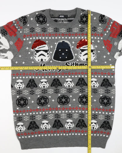Star Wars Men Grey L Christmas Darth Vader Sequin Fair Isle Jumper