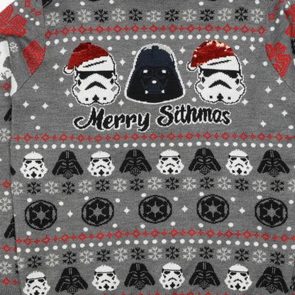 Star Wars Men Grey L Christmas Darth Vader Sequin Fair Isle Jumper