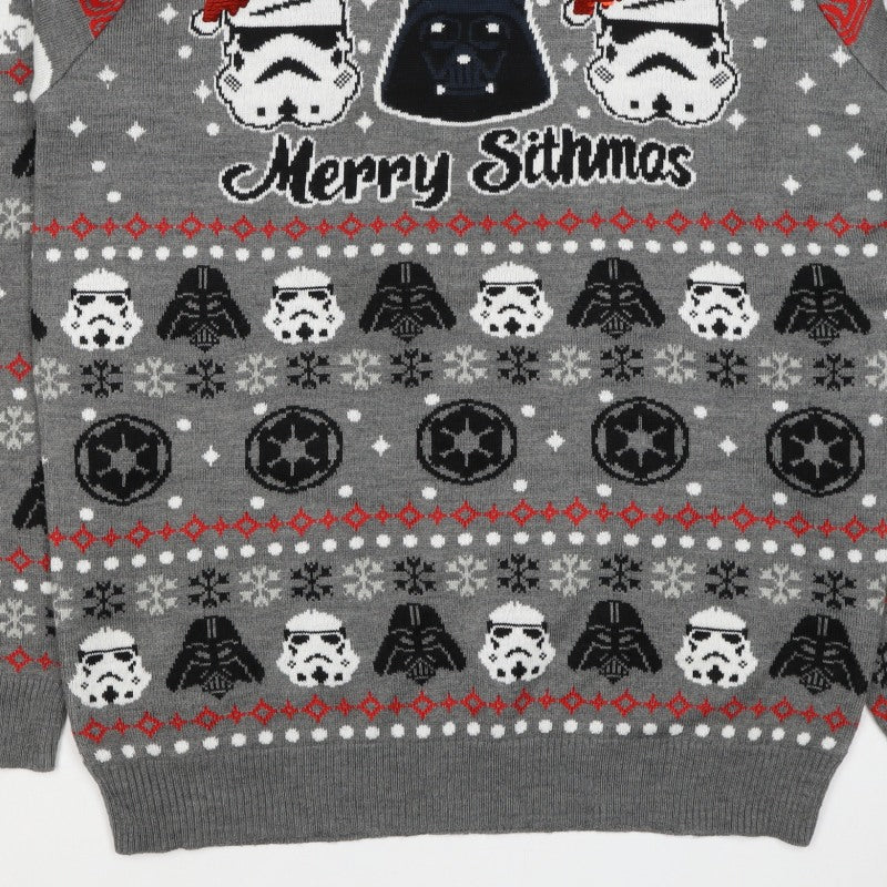 Star Wars Men Grey L Christmas Darth Vader Sequin Fair Isle Jumper