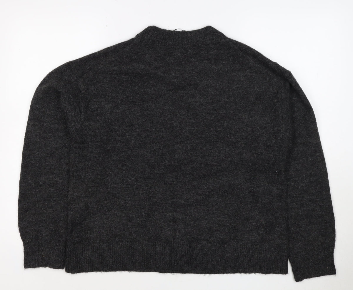 H&M Women Grey Size 10 Jewel Detail Crew Neck Knit Jumper