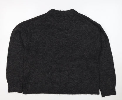 H&M Women Grey Size 10 Jewel Detail Crew Neck Knit Jumper