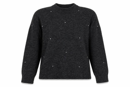 H&M Women Grey Size 10 Jewel Detail Crew Neck Knit Jumper