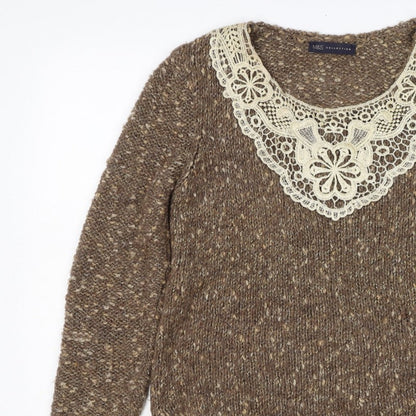 Marks and Spencer Women's Brown UK 12 Chunky Knit Lace Pullover Jumper