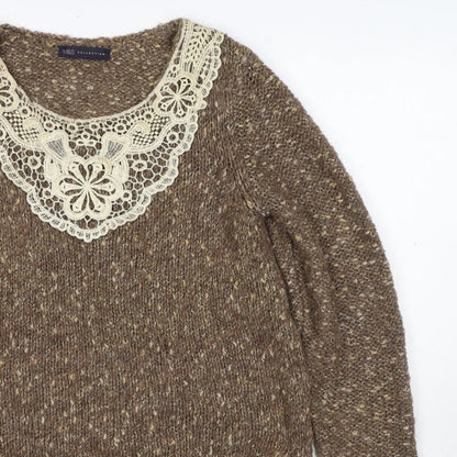 Marks and Spencer Women's Brown UK 12 Chunky Knit Lace Pullover Jumper