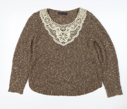 Marks and Spencer Women's Brown UK 12 Chunky Knit Lace Pullover Jumper