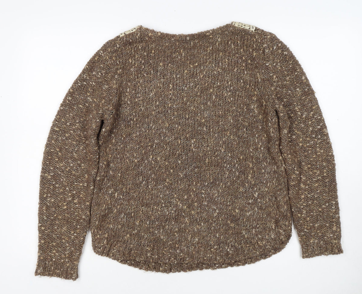 Marks and Spencer Women's Brown UK 12 Chunky Knit Lace Pullover Jumper