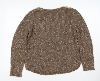 Marks and Spencer Women's Brown UK 12 Chunky Knit Lace Pullover Jumper