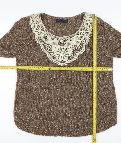 Marks and Spencer Women's Brown UK 12 Chunky Knit Lace Pullover Jumper