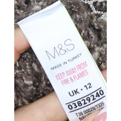 Marks and Spencer Women's Brown UK 12 Chunky Knit Lace Pullover Jumper