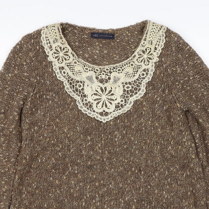 Marks and Spencer Women's Brown UK 12 Chunky Knit Lace Pullover Jumper