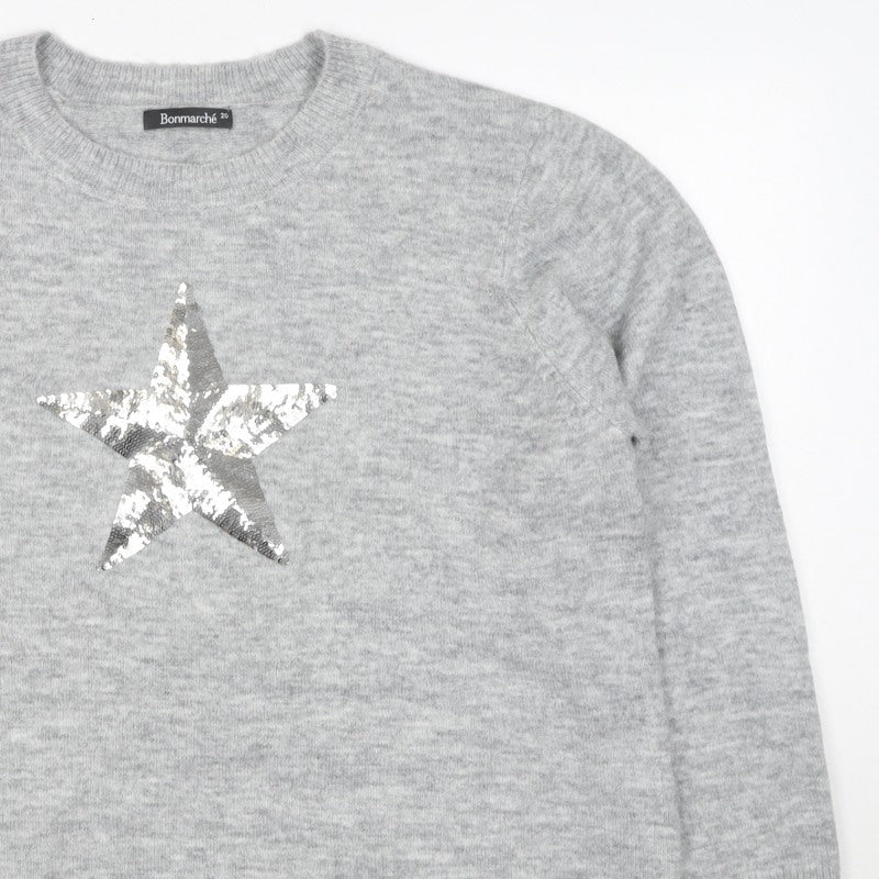 Bonmarché Women’s Grey Sequin Star Knit Jumper Size 20