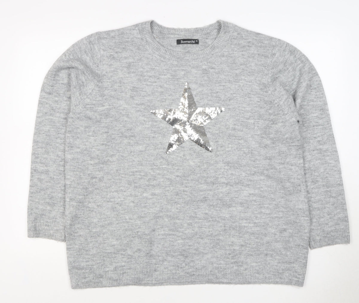 Bonmarché Women’s Grey Sequin Star Knit Jumper Size 20