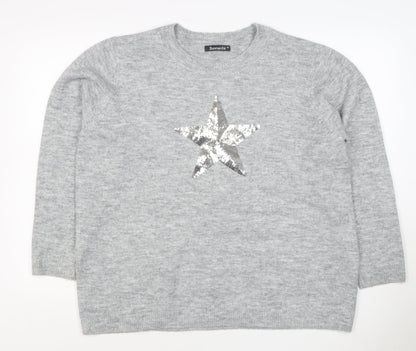 Bonmarché Women’s Grey Sequin Star Knit Jumper Size 20