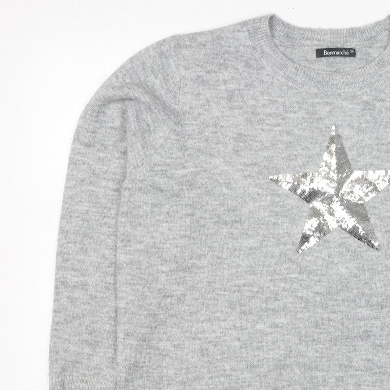 Bonmarché Women’s Grey Sequin Star Knit Jumper Size 20