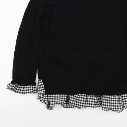 Topshop Women Black UK 6 Knit Gingham Ruffle Hem Jumper