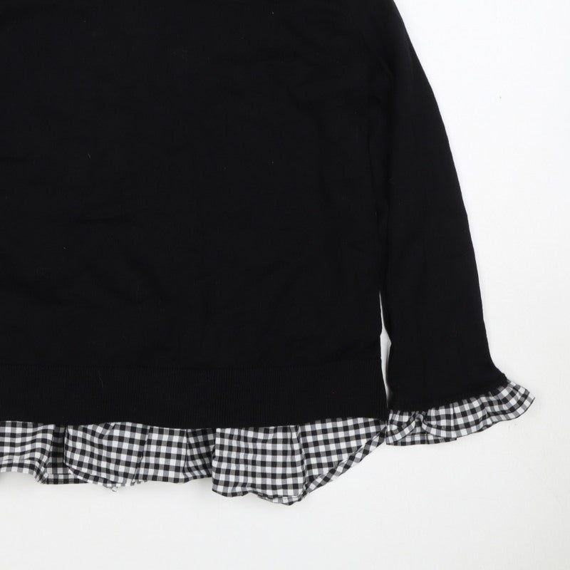 Topshop Women Black UK 6 Knit Gingham Ruffle Hem Jumper