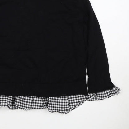 Topshop Women Black UK 6 Knit Gingham Ruffle Hem Jumper