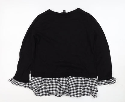 Topshop Women Black UK 6 Knit Gingham Ruffle Hem Jumper