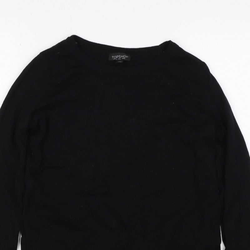 Topshop Women Black UK 6 Knit Gingham Ruffle Hem Jumper